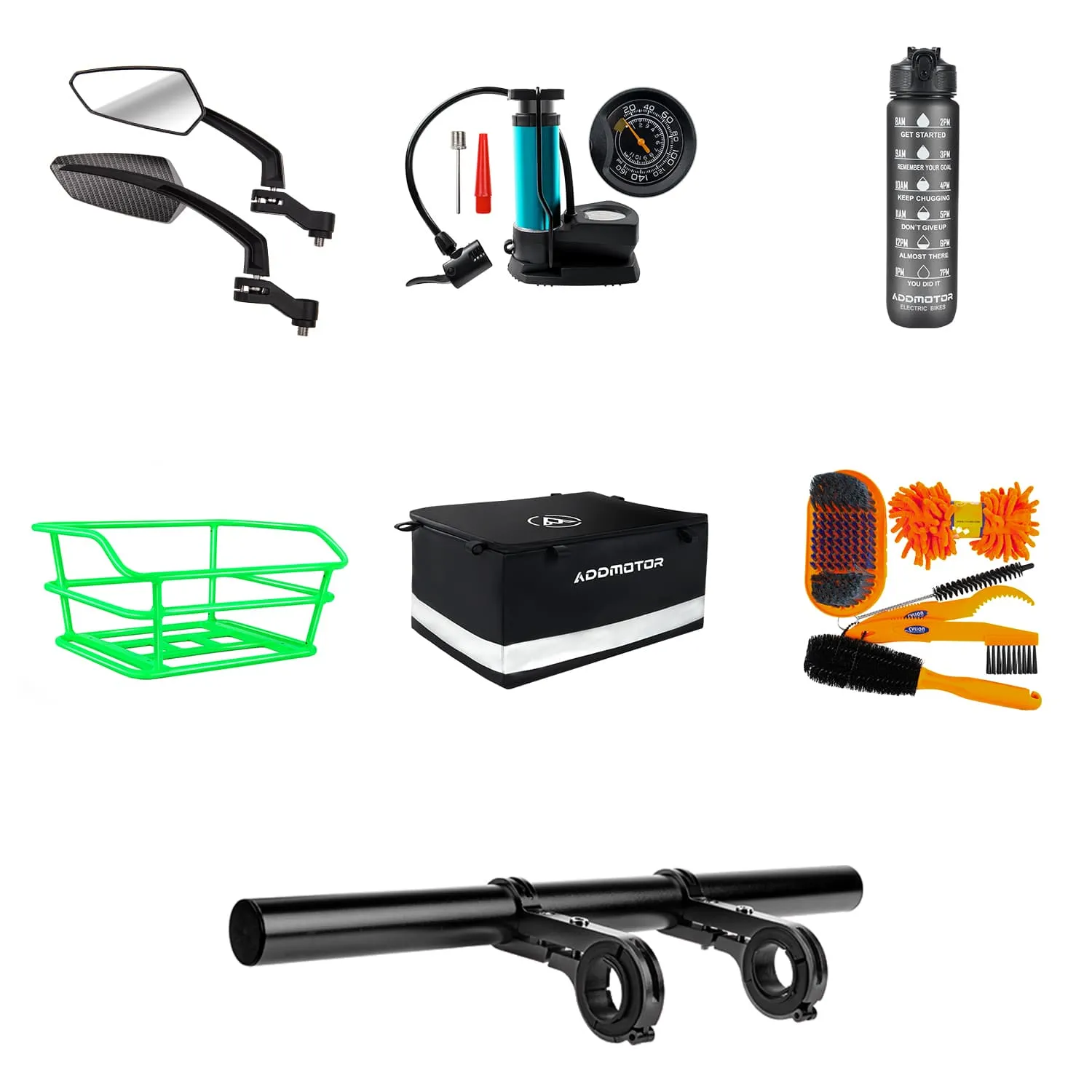 Arisetan Pack (Mirrors, Rear Rack, Cleaning Tools, Bike Pump, Water Bottle, Bracket Holder Extender)